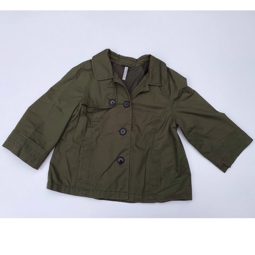 Old Navy Women’s/Junior 3/4 Sleeve Cropped Pea Coat Small Olive Green 100%Cotton